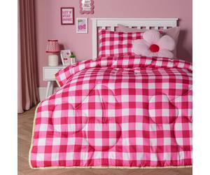 OHS Cherry Bow Gingham Kids 7.5 Tog Coverless Duvet Bedding Set in Pink | Size: Single OHS Pink Single