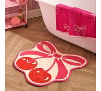 Ohs Cherry Bow Novelty Bath Mat Soft Velvet Quick Dry Non-Slip Shower Rug