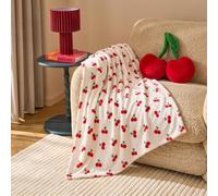 Ohs Cherry Embossed Ultrasoft Fleece Throw Thermal Blanket - 125 X 150Cm - Cream