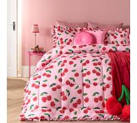 OHS Cherry Frill Edge Coverless 7.5 Tog Duvet Set with Pillowcase in Pink | Size: Single OHS Pink Single