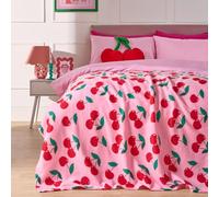 OHS Cherry Polar Fleece Throw Blanket Lightweight Bedspread in Pink | Size: 120 cm x 150 cm OHS Pink 120 cm x 150 cm