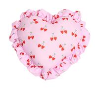 OHS Cherry Print Heart Cushion, Valentines Gifts for Her Cosy Heart Pillow with Frill Edges Valentines Decorations for Home Living Room Bedroom Sofa Pink Room Decor Cute Pillows, Pink/Green - 40cm