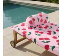 OHS Cherry Sun Lounger Towel with Pockets Soft Quick-Dry Absorbent Large Beach Towel in a Bag & Inflatable Bolster Pillow Sun Lounger Travel Cushion Microfibre Summer Holiday Essentials Bundle