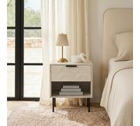 Ohs Chevron Bedside Table 1 Drawer Cabinet Nightstand Storage Unit - Stone Washed