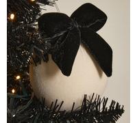 OHS Christmas Baubles with Bow Xmas Tree Decorations Set of 4, Cream/Black | 10cm Soft Velvet Texture Christmas Tree Baubles with String Xmas Ornaments for Door Wreath Garland Festive Decor Easy To Hang
