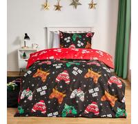 OHS Christmas Bedding Double, Super Soft Warm Microfibre Gaming Christmas Double Duvet Set Luxurious Comfy Cosy Reversible Kids Bedding with Pillowcases, Black/Red