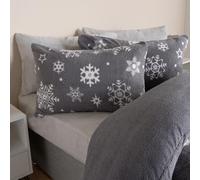 OHS Teddy Fleece Christmas Duvet Set Double Grey Snowflakes, Duvet Cover Double Winter Bedding Double Bed Set with Pillowcases Quilt Cover Super Soft Comfy