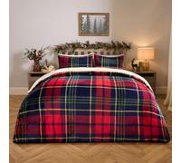 OHS Christmas Bedding, Oxford Tartan Check Quilt Fleece Duvet Cover Single Super Soft Warm Cosy Winter Christmas Duvet Set Single Sherpa Reversible Fleece Bedding with Pillowcases, Red
