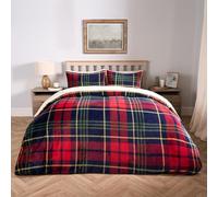 OHS Christmas Bedding, Oxford Tartan Check Quilt Fleece Duvet Set King Size Super Soft Warm Cosy Winter Christmas Duvet Cover King Size Sherpa Reversible Fleece Bedding with Pillowcases, Red