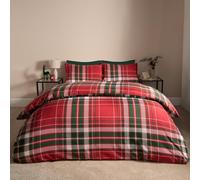 OHS Christmas Bedding Single, Super Soft Cosy Warm Luxurious Single Duvet Cover Set Traditional Red Tartan Check Festive Bedding Comfy Reversible Christmas Duvet with Pillowcase
