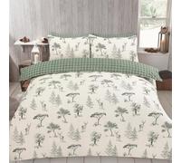 OHS Christmas Bedding, Super Soft Cosy Warm Quilt Double Duvet Set White Winter Tag Green Check Festive Bedding Reversible Easy Care Christmas Duvet Set Double with Pillowcases