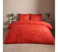 OHS Christmas Bedding, Xmas Candy Cane Double Duvet Set Super Soft Cosy Warm Stylish Festive Christmas Duvet Set Double Reversible Quilt Xmas Bedding with Pillowcases, Red