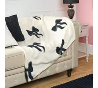 OHS Christmas Blanket Bow Print, Bow Gifts for Women Throws for Sofas Bed Settee Xmas Decorations Fleece Blanket Soft Warm Cosy Christmas Throw Fluffy Single Bed Throw, Monochrome - 120 x 150cm