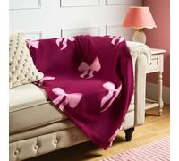OHS Christmas Blanket Bow Print, Bow Gifts for Women Throws for Sofas Bed Settee Xmas Decorations Fleece Blanket Soft Warm Cosy Christmas Throw Fluffy Single Bed Throw, Burgundy - 120 x 150cm
