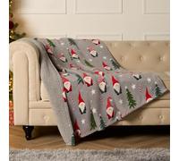 OHS Christmas Blanket Grey Sofa Throws, Super Soft Warm Winter Christmas Gonk Sherpa Fleece Blanket for Bed Christmas Decorations Fluffy Sherpa Reversible Single Bed Throw, 125 x 150cm
