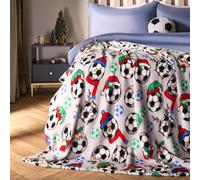 OHS Christmas Blanket Grey Throw for Sofa Xmas Football Boys Fleece Blanket for Settees Xmas Decorations Sleepover Travel Kids Room Decor Christmas Throw Single Bed Throws, 125 x 150cm