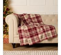 OHS Christmas Blanket Red Throws for Sofa, Xmas Decorations Ultra Soft Warm Tartan Check Sherpa Fleece Blanket for Bed Settee Sherpa Reverse Christmas Throw Single Bed Throws, 125 x 150cm