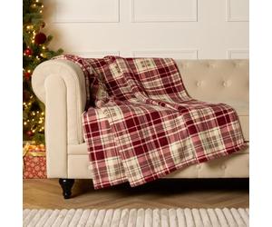 OHS Christmas Blanket Red Throws for Sofa, Xmas Decorations Ultra Soft Warm Tartan Check Sherpa Fleece Blanket for Bed Settee Sherpa Reverse Christmas Throw Single Bed Throws, 125 x 150cm