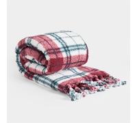 OHS Christmas Blanket Throws for Sofa, Xmas Decorations Ultra Soft Warm Tartan Check Tassel Sherpa Fleece Blanket for Bed Settee Christmas Throw Single Bed Throws, Red/Green - 120 x 150cm