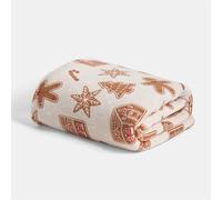 OHS Christmas Blanket Throws for Sofas, Christmas Decorations Gingerbread Print Soft Warm Cosy Sherpa Reversible Fleece Blanket for Bed Settees Armchairs Single Bed Throw, 125 x 150cm - Beige