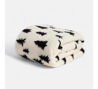 OHS Christmas Blanket Throws for Sofas, Soft Warm Cosy Xmas Tree Print Teddy Fleece Blanket for Bed Settee Xmas Decorations Christmas Throw Double Bed Throw, Monochrome - 150 x 200cm