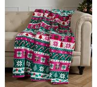 OHS Christmas Blanket Xmas Nordic Throws for Sofa, Xmas Decorations Ultra Soft Warm Sherpa Fleece Blanket for Bed Settee Sherpa Reverse Christmas Throw Single Bed Throws, Pink - 125 x 150cm