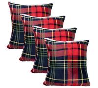 OHS Christmas Check Cushion Covers 45 x 45, Super Soft Sofa Cushion Covers for Living Room Bedrooms Decorative Tartan Square Throw Pillows with Zipper - Set of 4, Red