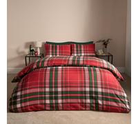 OHS Christmas Check Duvet Cover Bedding Set Pillowcase Reversible Soft Tartan Quilt in Red | Size: King OHS Red King