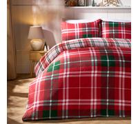 OHS Christmas Check Duvet Set Soft Brushed Cotton Bedding Set in Red | Size: Double OHS Red Double