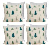 OHS Christmas Cushion Covers 4 x Filled Teddy Fleece Tree Soft, Cream - 45 x 45cm | Size: 45 cm x 45 cm OHS Cream 45 cm x 45 cm