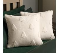 OHS Christmas Cushion Covers 45 x 45, Christmas Decorations Soft Sherpa Fleece Winter Tree Tufted Square Throw Pillow Cover with Invisible Zipper 2 Pack Cushion Covers for Sofa Bed, Cream