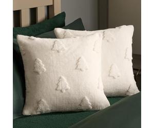 OHS Christmas Cushion Covers 45 x 45, Christmas Decorations Soft Sherpa Fleece Winter Tree Tufted Square Throw Pillow Cover with Invisible Zipper 2 Pack Cushion Covers for Sofa Bed, Cream