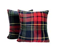 OHS Christmas Cushion Covers 45 x 45 Set of 2, Christmas Decorations Xmas Tartan Check Square Throw Pillow Cover with Invisible Zipper Tartan Cushion Covers Home Decor, Red