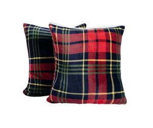 OHS Christmas Cushion Covers 45 x 45 Set of 2, Christmas Decorations Xmas Tartan Check Square Throw Pillow Cover with Invisible Zipper Tartan Cushion Covers Home Decor, Red