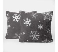 OHS Christmas Cushion Covers 45 x 45 Set of 2, Xmas Snowflake Teddy Fleece Square Throw Pillow Cover with Invisible Zipper Christmas Decorations Home Decor Cushion Covers for Sofa Bed, Grey