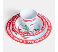 OHS Christmas Dinner Set 3 Piece Cup Plate Bowl Holiday Tableware, Red