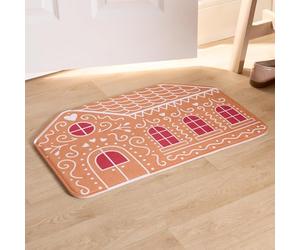 OHS Christmas Door Mat, Christmas Decorations Non Slip Durable Gingerbread House Door Mats Outdoor Indoor Washable Doormat Dirt Trapper Entrance Rug, Brown - 40 x 60cm