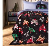 OHS Christmas Gaming Print Fleece Throw Soft Lightweight Blanket - Black | Size: 120 cm x 150 cm OHS Black 120 cm x 150 cm