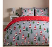 OHS Christmas Gonk Duvet Cover Pillowcase Reversible Bedding Set Festive Tree Quilt in Light Grey | Size: Single OHS Light Grey Single