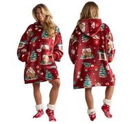 OHS Christmas Hoodie, Festive Blanket Hoodies Sherpa Fleece Hoodie Blanket Warm Snuggle Hoodie for Women Comfy Soft Fluffy Wearable Blanket - One Size, Red