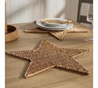 OHS Christmas Placemats Set of 2, Christmas Decorations Star Placemats Rustic Non-Slip Natural Woven Table mats Heat Resistant Place Mats for Kitchen Dining Restaurant, 42 x 42cm