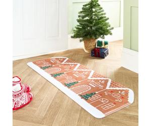 OHS Christmas Runner Rug, Xmas Gingerbread Christmas Rug Super Soft Non-Shedding Non-Slip Runner Rugs for Hallway Xmas Decorations Living Room Kitchen Floor Mat, Brown - 50 x 120cm