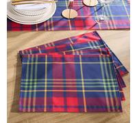 OHS Christmas Table Mats Set of 4, Oxford Tartan Check Christmas Placemats Washable Non-slip Heat Resistant Matte Velvet Table Placemats for Dining Restaurant Xmas Decorations, Navy/Red - 30 x 40cm