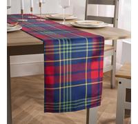 OHS Christmas Table Runner 33 x 230cm, Christmas Decorations Oxford Tartan Check Matte Velvet Xmas Coffee Table Runner Centrepiece Christmas Table Decoration Washable Tables Runner, Navy/Red