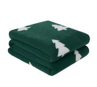 OHS Christmas Tree Throw, Ultra Soft Polar Fleece Small Christmas Throws Blanket Fluffy Winter Warm Throw Over Bedspread Single Beds Sofas Couch Kids Bedroom Blanket - Green - 120x150cm