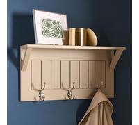 OHS Coat Hooks Wall Mounted, 3 Strong Coat Hooks with Shelf Wooden Shelves for Wall Jacket Hanger Hallway Organiser Display Shelf Key Holder Clothes Rail for Entryway Bedroom Bathroom, Natural