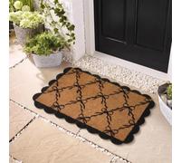 OHS Coir Door Mats Scallop Bow Print Welcome Mat, Brown/Black - 40 x 60cm
