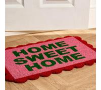 OHS Coir Front Door Mat Welcome Print, Stylish Scallop Edge Non-Slippery Heavy Duty Washable Door Mats Outdoor & Indoor Perfect for Dirt Trapping, Bright Pink - 40 x 60cm