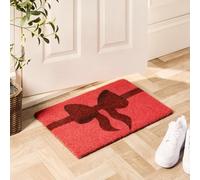 OHS Coir Front Door Mats Outdoor & Indoor Bow Print, Non-Slippery Heavy Duty Stylish Entrance Washable Door Mat Durable Dirt Trapping Doormats, Pink/Red - 40 x 60cm
