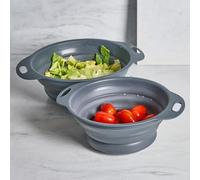 OHS Collapsible Colander Set of 2 Silicone Kitchen Strainers with Handles BPA Free Space Saving Foldable Colander Silicone Strainer for Draining Pasta Vegetable Fruits, Grey